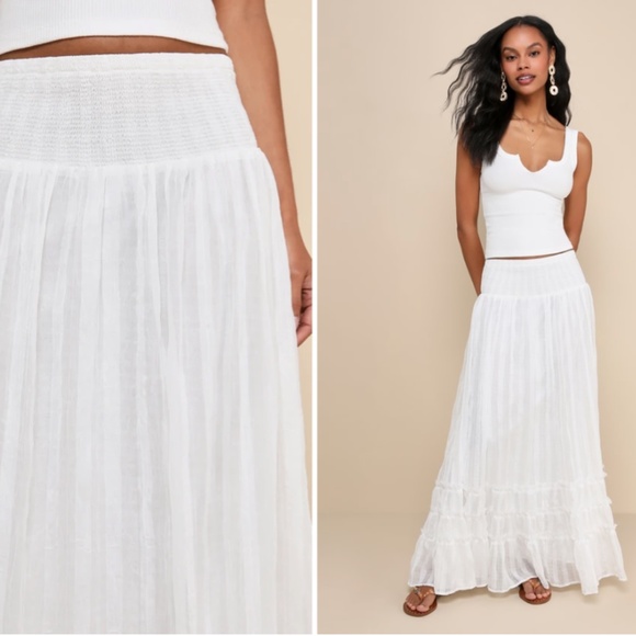 Lulus Dresses & Skirts - LULU's Boho Bohemian Flowy Romantic Ruffle Chiffon Resort Honeymoon Maxi Skirt